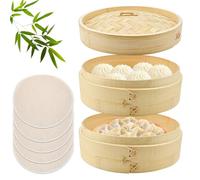 HEKOBAG Vaporera de Bambú de Dos Niveles, 20 Cm, Cesta de Vapor de Alimentos, Incluye Tapa y 2 Cestas