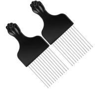 HekouJiub Paquete de 2 púas de pelo de metal, púas afro para hombres negros, peinado rizado para desenredar y peinar, herramientas de peluquería para mujeres y hombres (negro)