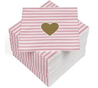 HEKU 100 servilletas, 3 capas, 33 x 33 cm, corazón sobre rayas rosa-blancas, absorbentes y prácticas, gran selección, ideales para ocasiones especiales
