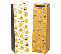 HEKU Bolsas para botellas de alta calidad "Smile", 4 unidades, 40 x 12 x 10 cm, exclusivo acabado de copos de espuma, ideal para vino y licores, respetuoso con el medio ambiente y reutilizable