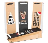 HEKU Bolsas para botellas de Navidad con acabado de lámina caliente y relieve, 24 unidades I X-mas Nature Trend con 4 motivos, papel de alta calidad, tamaño versátil para vino y licores, 40 x 10 x 12