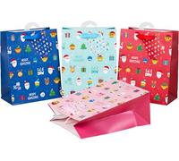 HEKU Juego de 24 bolsas de regalo de Navidad de alta calidad de papel con acabado lacado UV, diseño de Papá Noel sonriente, 4 colores, tamaño práctico (23 x 18 x 10 cm), respetuoso con el medio