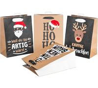 HEKU Juego de 24 bolsas de regalo navideñas de papel, 4 diseños navideños X-mas Nature Trend I Acabado y relieve de lámina caliente, tamaño práctico (23 x 18 x 10 cm), respetuoso con el medio ambiente