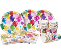 HEKU Juego desechable para fiestas, 120 piezas con diseño de globos, incluye platos de papel, vasos de fiesta (0,25 l) y servilletas (33 x 33 cm), ideal para fiestas, barbacoas y cumpleaños