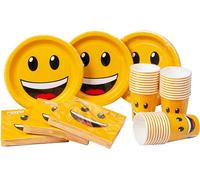 HEKU Juego desechable para fiestas, 120 piezas con diseño de sonrisa, incluye platos de papel, vasos de fiesta (0,25 l) y servilletas (33 x 33 cm), ideal para fiestas, barbacoas y cumpleaños