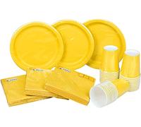 HEKU Juego desechable para fiestas, 120 piezas en amarillo, adecuado para 30 invitados, incluye platos de papel, vasos de fiesta (0,25 l) y servilletas (33 x 33 cm), ideal para fiestas, barbacoas,