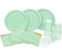 HEKU Juego desechable para fiestas, 120 piezas en color menta, adecuado para 30 invitados, incluye platos de papel, vasos de fiesta (0,25 l) y servilletas (33 x 33 cm), ideal para fiestas, barbacoas,