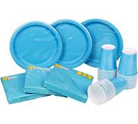 HEKU Juego desechable para fiestas, 120 piezas en color turquesa, adecuado para 30 invitados, incluye platos de papel, vasos de fiesta (0,25 l) y servilletas (33 x 33 cm), ideal para fiestas,