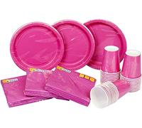 HEKU Juego desechable para fiestas, 120 piezas en rosa, adecuado para 30 invitados, incluye platos de papel, vasos de fiesta (0,25 l) y servilletas (33 x 33 cm), ideal para fiestas, barbacoas,