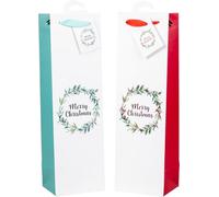 HEKU Merry Christmas - Bolsas para botellas con acabado Hotfoil, 24 unidades, papel reciclado, dos colores, con tarjetas plegables, tamaño versátil para vino y licores, 40 x 10 x 12 cm