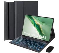 HEKUEUN Funda con Teclado para Honor Magic Pad 2 12,3 Pulgadas Tableta, Español Ñ Teclado Bluetooth Desmontable con Retroiluminación 7 Colores, Funda Tipo Folio Ultrafina Y Ligera con Ratón