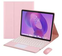 HEKUEUN Funda con Teclado para Lenovo Idea Tab Plus 12,1 Pulgadas/Tab K12 2025 Modelo (TB361ZU/TB361FU), Español Ñ Teclado inalámbrico Bluetooth Ultrafino Desmontable con Ratón,Rosado