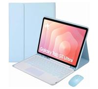 HEKUEUN Funda con Teclado para Samsung Galaxy Tab S11 Ultra / S10 Ultra / S9 Ultra / S8 Ultra 14,6 Pulgadas, Español Ñ Teclado Ratón Panel Táctil Extraíble Retroiluminado 7 Colores,Azul