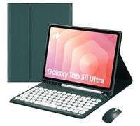 HEKUEUN Funda con Teclado para Samsung Galaxy Tab S11 Ultra / S10 Ultra / S9 Ultra / S8 Ultra 14,6 Pulgadas, Español Ñ Teclado Bluetooth Desmontable, Funda Ultrafina Tipo Folio con Ratón,Verde