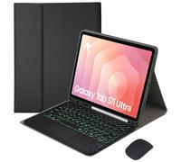 HEKUEUN Funda con Teclado para Samsung Galaxy Tab S11 Ultra / S10 Ultra / S9 Ultra / S8 Ultra 14,6 Pulgadas, Español Ñ Teclado Ratón Panel Táctil Extraíble Retroiluminado 7 Colores,Negro