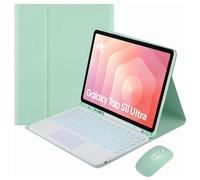 HEKUEUN Funda con Teclado para Samsung Galaxy Tab S11 Ultra / S10 Ultra / S9 Ultra / S8 Ultra 14,6 Pulgadas, Español Ñ Teclado Ratón Panel Táctil Extraíble Retroiluminado 7 Colores,Mint Green