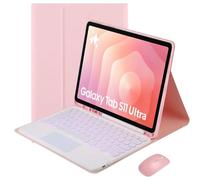 HEKUEUN Funda con Teclado para Samsung Galaxy Tab S11 Ultra / S10 Ultra / S9 Ultra / S8 Ultra 14,6 Pulgadas, Español Ñ Teclado Ratón Panel Táctil Extraíble Retroiluminado 7 Colores,Rosado