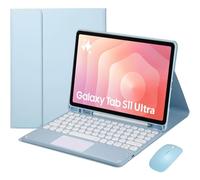 HEKUEUN Funda con Teclado para Samsung Galaxy Tab S11 Ultra / S10 Ultra / S9 Ultra / S8 Ultra 14,6 Pulgadas, Español Ñ Teclado Bluetooth Desmontable con Panel Táctil Inteligente con Ratón,Azul