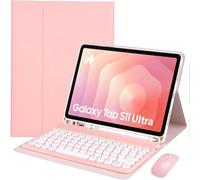 HEKUEUN Funda con Teclado para Samsung Galaxy Tab S11 Ultra / S10 Ultra / S9 Ultra / S8 Ultra 14,6 Pulgadas, Español Ñ Teclado Bluetooth Desmontable, Funda Ultrafina Tipo Folio con Ratón,Rosado