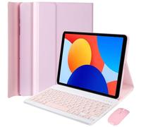 HEKUEUN Funda con Teclado para Xiaomi Redmi Pad SE 8,7 Pulgadas 2024 Tableta, Español Ñ Teclado Bluetooth Inalámbrico Magnético Desmontable, Funda Ultrafina con Ratón,Rosado
