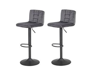 Hela Amanda Set de 2 taburetes de Bar, tapizado en Velur Aterciopelado Gris, Estructura Gris giratoria 360°, Base Tipo Trompeta, con función de elevación
