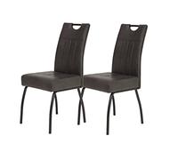 Hela Beate Set de 2 sillas de Comedor o Cocina, Estructura de Metal Negro, tapizado en Microfibra Antracita, Respaldo con asa
