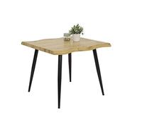 Hela Gabi Mesa de Comedor con Efecto de Borde Natural, Cuadrada, Madera procesada y Tablero Tipo Panel de Abeja, Acabado en Roble Salvaje, Estructura de Tubo Redondo Negro, 90 x 90 cm