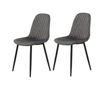 Hela Mira Set de 2 sillas de Comedor o Cocina, tapizado en Velur Aterciopelado Gris, Estructura de Tubo Redondo Negro, Acolchado pespunteado en Rombos