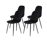 Hela Mira Set de 4 sillas de Comedor o Cocina, tapizado en Velur Aterciopelado Negro, Estructura de Tubo Redondo Negro, Acolchado pespunteado en Rombos