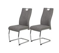 Hela Tische, Alina Set de 2 Sillas Cantilever con Tela Tejida Gris, Estructura Metálica Cromada con Tubo Redondo, Respaldo con Agarre