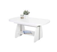 Hela Tische, Colin - Mesa Auxiliar (Material Compuesto de Madera, Revestimiento de Melamina, Blanca, Balda Inferior, Extensible de 107 a 156 cm, Elevador para Regular La Altura, 53-69 cm)