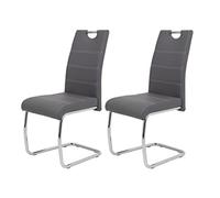 Hela Tische, Flora Set de 2 Sillas Basculantes, Sillas de Cocina de Piel Sintética Gris, Orificio de Agarre, Estructura de Metal Cromado, 42 x 57 x 98 cm