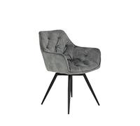 Hela Tische, Florentina Silla de Comedor o Cocina, tapizado Color Gris de Estilo Vintage, reposabrazos, Base de Metal Negra, giratoria en 360°, Paquete de 1 Unidad