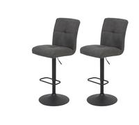 Hela Tische, Juego de 2 taburetes de Bar Leni, Funda de Microfibra Antracita, Asiento cómodo con Cesta de muelles, Giratorio 360°, Altura Regulable, pie Trompeta, Color Negro