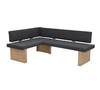 Hela Tische, Linn Banco Esquinero, Tela Tejida Antracita, Estructura de Madera Roble Artisan, Montaje A La Izquierda-Derecha, Capacidad de Carga Aprox. 300 kg, Dimensiones 200 x 140 x 83 cm