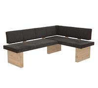 Hela Tische, Linn Banco Esquinero, Tela Tejida Marrón, Estructura de Madera de Roble Artisan, Montaje A La Izquierda-Derecha, Capacidad de Carga Aprox. 300 kg, Dimensiones 200 x 140 x 83 cm