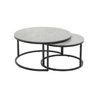 Hela Tische, Louis - Juego de 2 Mesas de Centro, Redondas, para el Salón, Piedra Auténtica en Aspecto de Mármol Brillante, Mármol Gris, Diámetros de 80 Y 60 cm