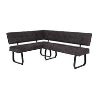 Hela Tische, Luise Banco Esquinero con Respaldo de Microfibra Antracita, Estructura Metálica Antideslizante Estilo Trineo Color Antracita, Asiento Cómodo con Muelles, 152 x 202 x 92 cm