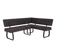 Hela Tische, Luise Banco Esquinero con Respaldo de Microfibra Antracita, Estructura Metálica Antideslizante Estilo Trineo Color Antracita, Asiento Cómodo con Muelles, 202 x 152 x 92 cm