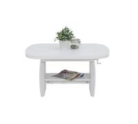 Hela Tische, Michael Mesa de Centro Funcional, Aspecto de Madera con Revestimiento de Melamina, Blanca, Extensible 90-142 cm, Altura Regulable con Manivela 52-62 cm