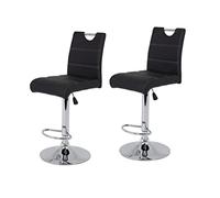 Hela Tische, Miranda - Juego de 2 Sillas Giratorias de Pedestal, Piel Sintética, Negro, Reposapiés, Base Circular, Regulable en Altura Y Giratoria en 360°, Altura del Asiento de 60 A 82 cm