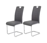 Hela Tische, Ruby Set de 2 Sillas Basculantes, Sillas de Cocina de Piel Sintética Gris, Orificio de Agarre, Estructura de Metal Cromado, Capacidad de Carga 140 kg