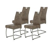 Hela Tische, Sophia Set de 4 sillas de Comedor Cantilever, tapizado de Microfibra Color Lodo, Estructura de Acero Inoxidable, cómodo Asiento con núcleo de muelles, Capacidad de Carga de 140 kg
