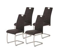 Hela Ulla Set de 4 sillas de Comedor con tapizado en Microfibra con Efecto Vintage en Antracita, Estructura metálica con Tubo Redondo de Acero Inoxidable (auténtico)