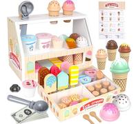 Heladería Juguetes de Madera para niños de 3 4 5 6 años niñas, Accesorios de Cocina para niños, Tienda de Compras, Accesorios de Cocina de Juego de Madera, heladería Regalos niñas