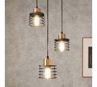 HELAM Lámpara colgante Edison en negro/cobre, 3 luces, redonda