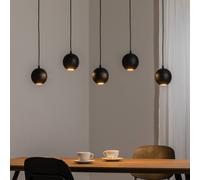 HELAM Lámpara colgante Midway, negra, 5 luces, 105 cm de largo, GU10