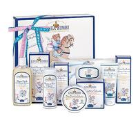 Helan, Linea Bimbi - Dolce Benvenuto - Set de baño para recién nacido con champú de gel para bebés, 250 ml, almidón de arroz, baño de 75 g, toallitas para recién nacidos, 60 unidades, crema de cambio