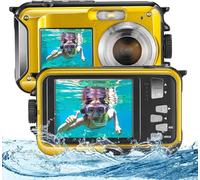 Helangel Cámara de Fotos Impermeable Digital Full HD 2,7 K 48 MP Cámara subacuática Zoom Digital 16 x Cámara Impermeable con Doble Pantalla para Adolescentes y Estudiantes Principiantes