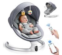 Helangel Columpio para bebés, balancín eléctrico con aplicación y mando a distancia, arnés de 5 puntos mejorado, 10 canciones Bluetooth y 5 velocidades, soporta 9 kg
